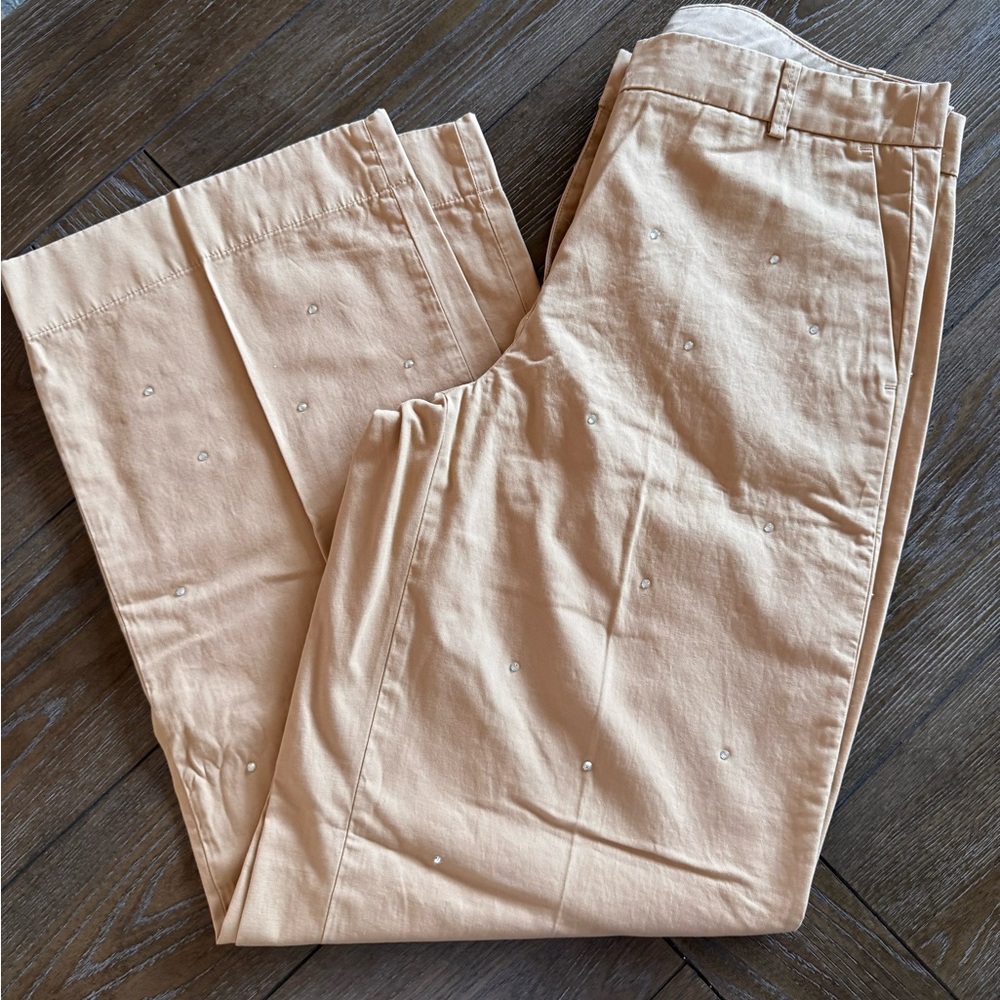 NWOT J. Crew Khaki Chinos with Subtle jeweled Embroidery